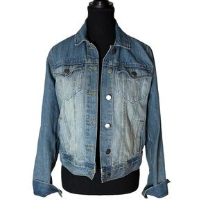 SEARS Vintage Denim Jean Jacket Cotton Distressed Faded Pockets Buttons Size 8